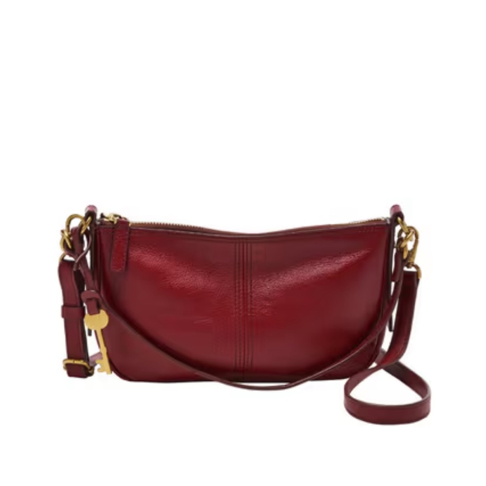 Fossil Red Leather Small Crossbody Bag with Gold Hardware